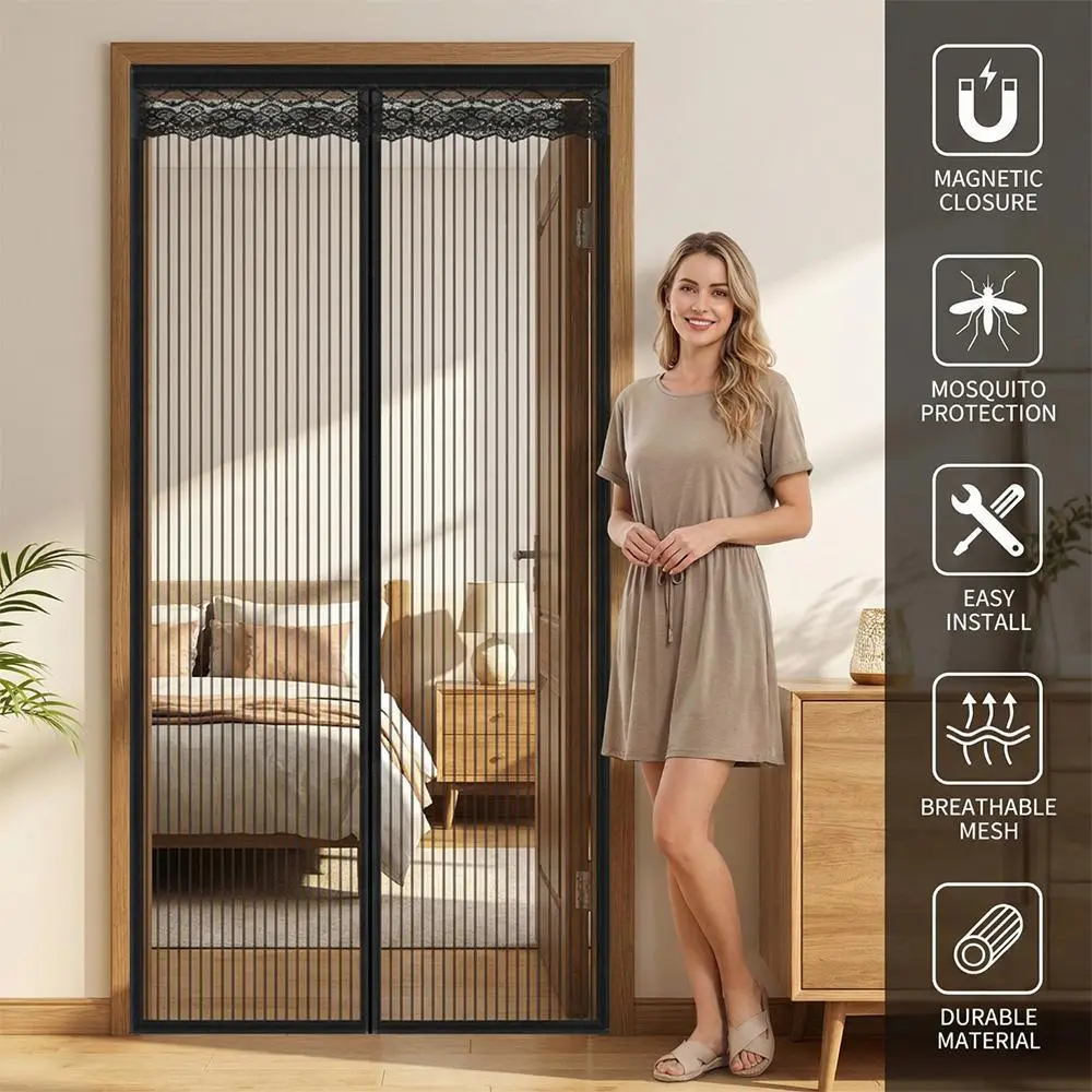 【BackToSchool】Polyester Magnetic Close Mosquito Guard Door Curtain, Breathable Mesh Screen, Easy Install Outdoor Fence, Easy To Clean