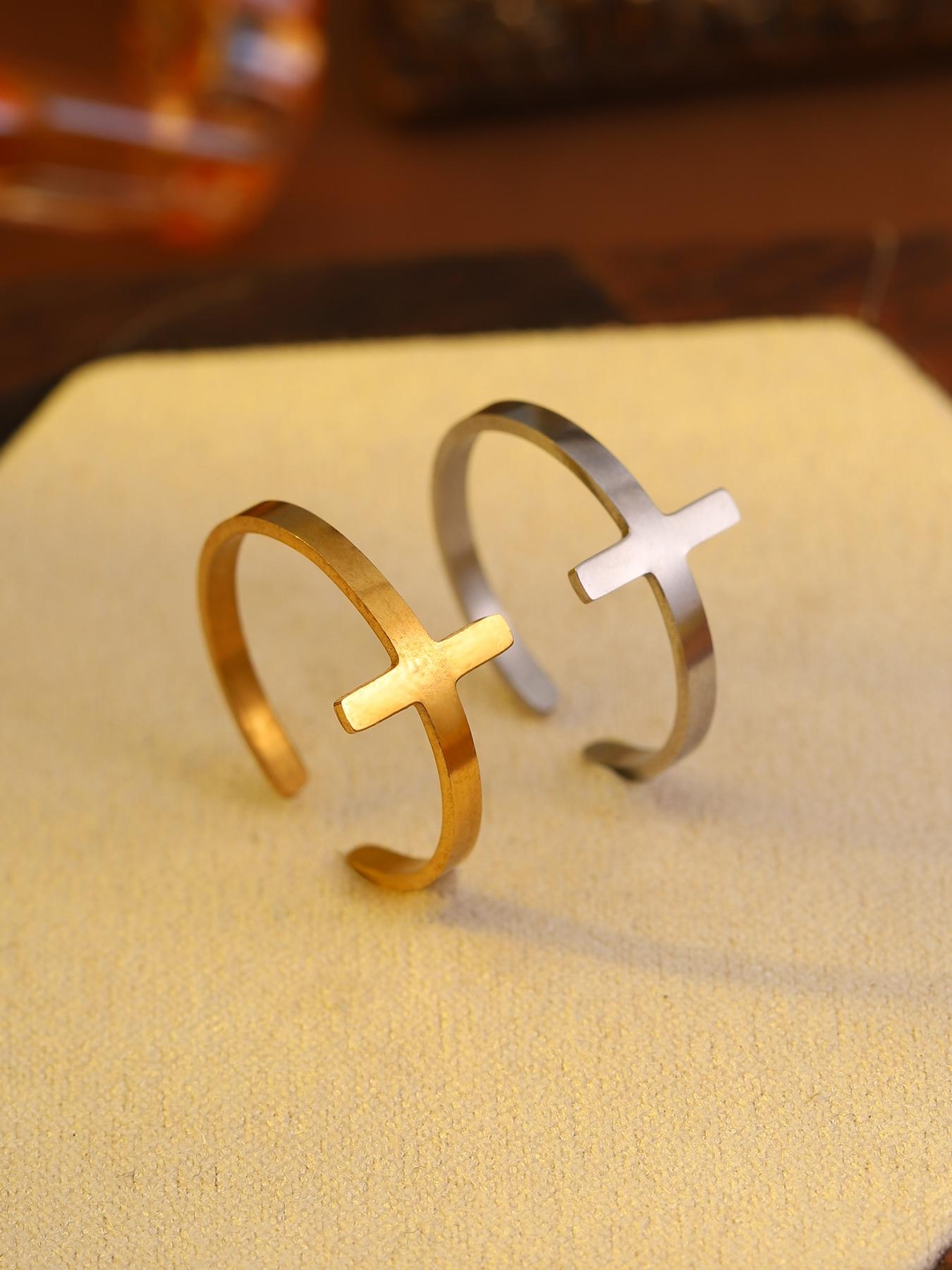 1pc adjustable cross stainless steel open ring, unisex, trendy stackable accessory, perfect for inspiring friends/colleagues, ideal for party jewelry.