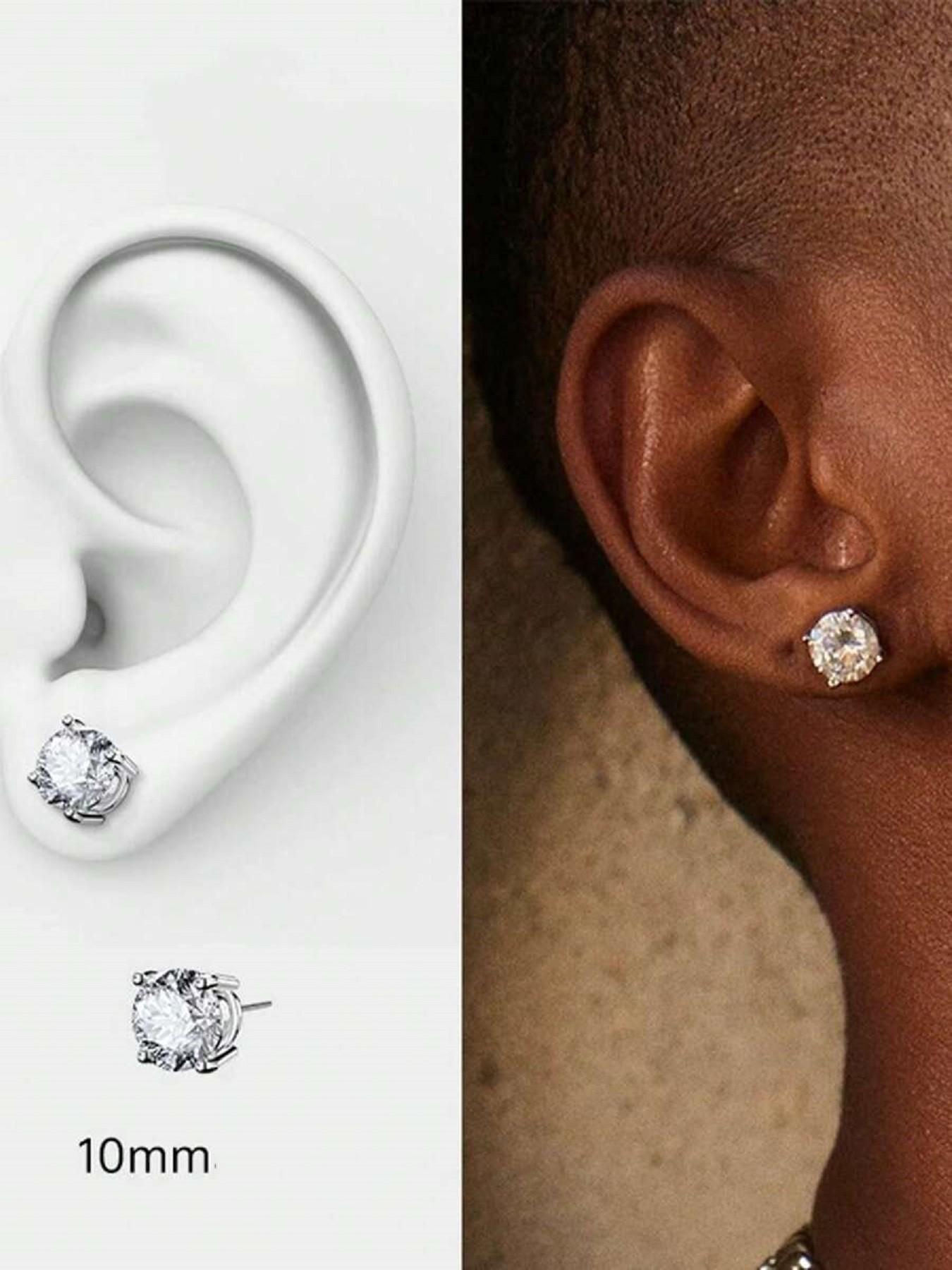 925 Sterling Silver Round Cut Cubic Zirconia Stud Earrings for Women Men, Hypoallergenic 4-Prong Simulated Diamond Earrings, 4MM 6MM 8MM 10MM Sizes Available, Sparkling CZ Earrings for Daily Wear, Anniversary, Birthday Gifts
