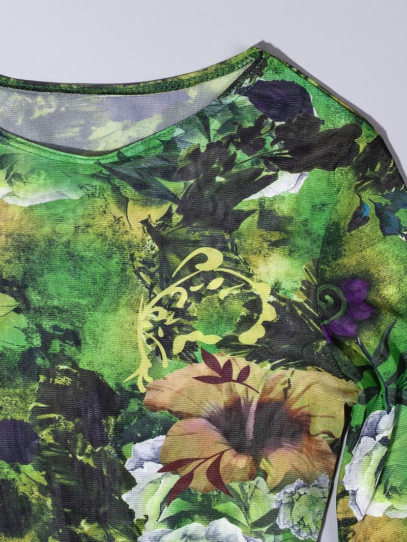 Women's Floral Print One-piece Overalls Skinny Jumpsuit, Casual Comfy Long Sleeve Bodysuit for Summer, Women's Clothes for Daily Wear