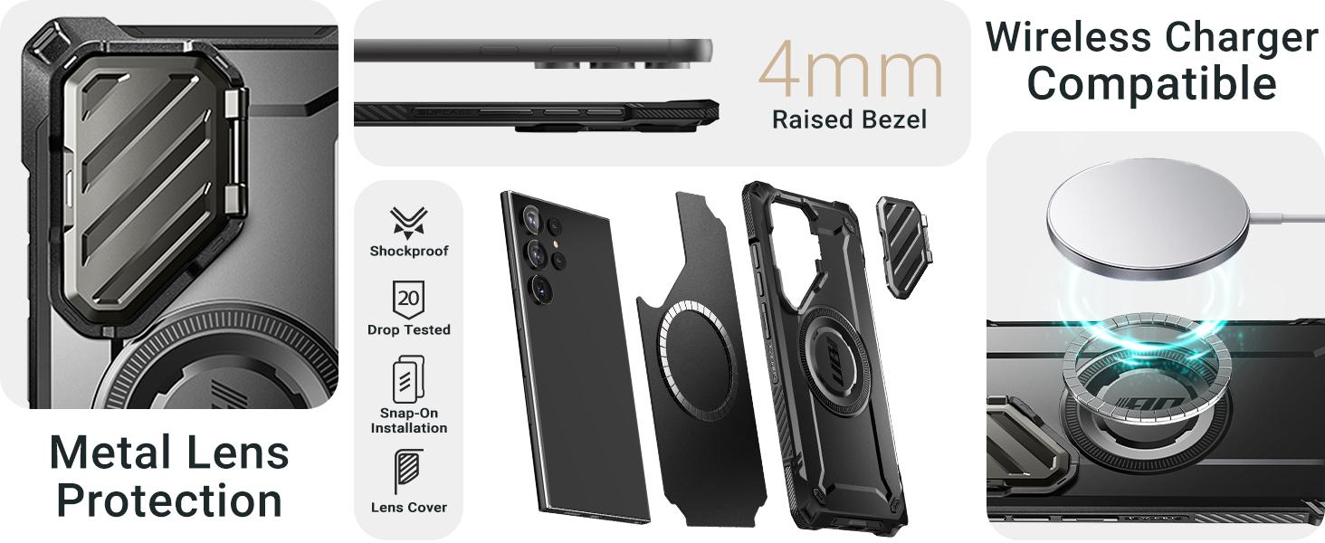 SUPCASE Heavy Duty Rugged Magnetic Phone Cases for Galaxy S25 Ultra/S24 Ultra with Stand, Built-in Camera Cover, Kickstand, and S Pen Friendly
