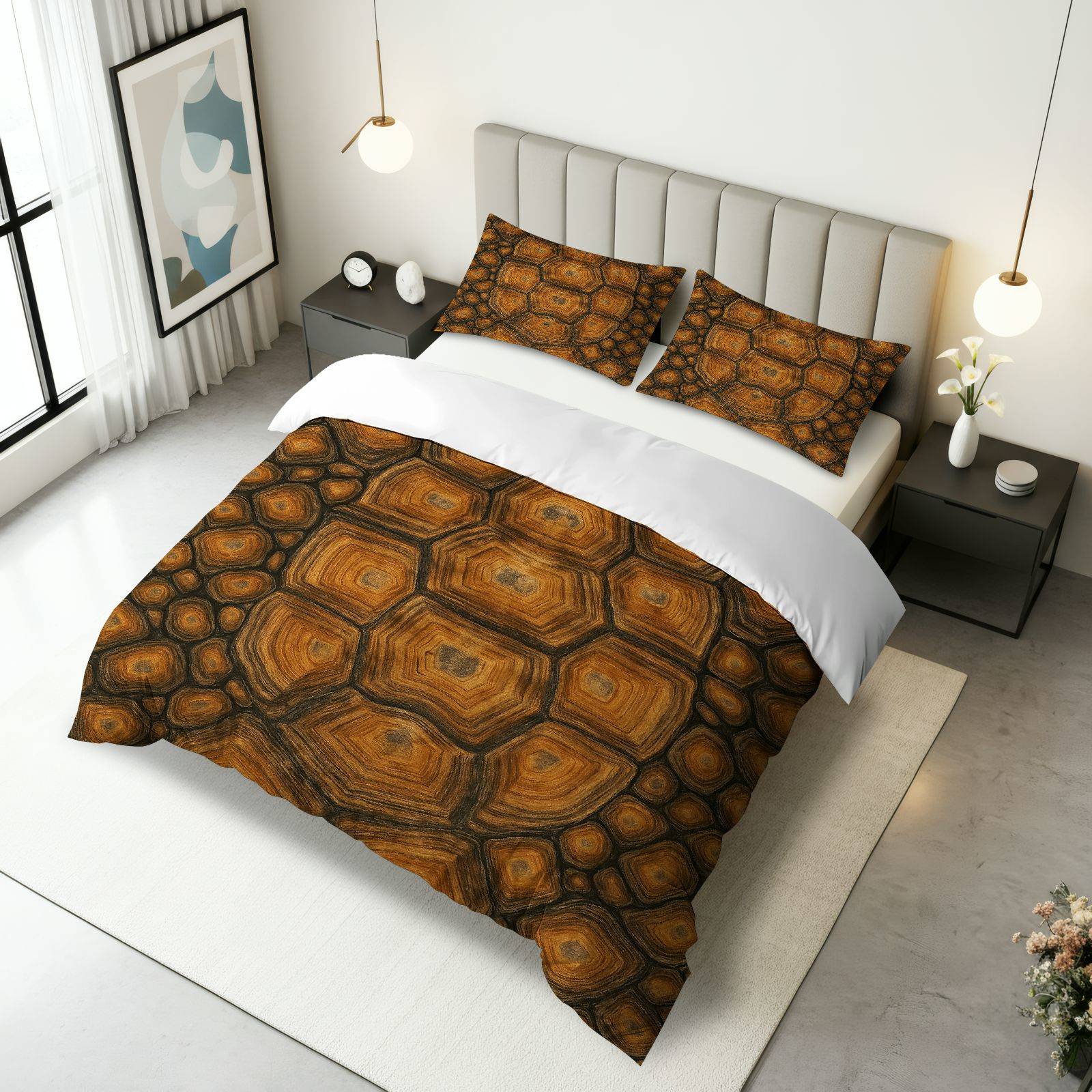 3PCS Duvet Cover Set, 1 Duvet+2 Pillowcases(Without filler), Tortoise Shell Hexagonal Retro Nature Earthy theme, Thanksgiving bedding set, decorative bedding Suitable for decoration bedroom, guest room, hotel room, vacation home.
