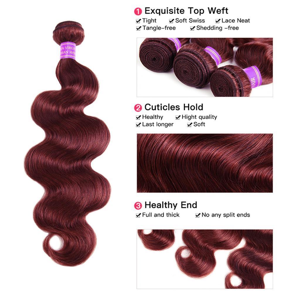 99j Burgundy Body Wave Bundles Red Colored Huamn Hair Weave Bundles Quick Weave Extensions 1 3 4 PCS Natural Wavy Hair #Summervibes