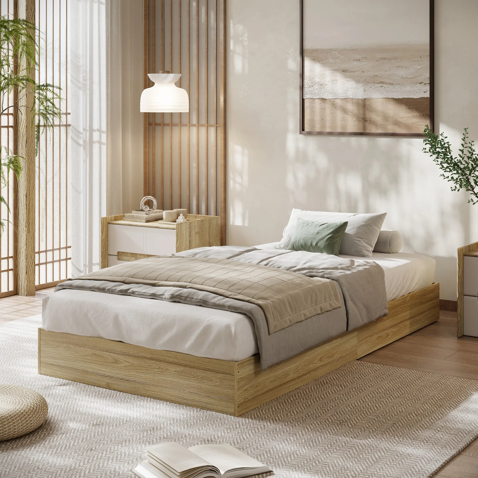 Twin XL Wood Platform Bed Frame, Sleek Minimalist Low-Profile Design, No Box Spring Needed, Noise-Free Sturdy Support
