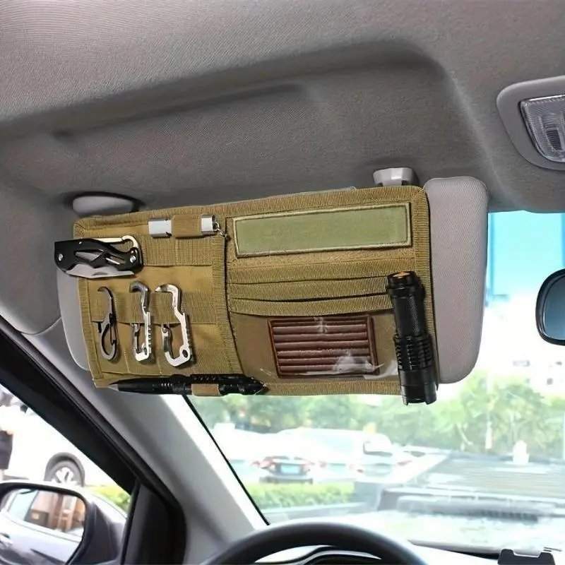 Unisex Multi-Pocket Fabric Car Sun Visor Storage Bag - Clip-On Non-Slip Auto Accessory, Car Organizers and Storage One-Size Organizer for Quick Grab of Sunglasses, Phone, Cards, Tickets