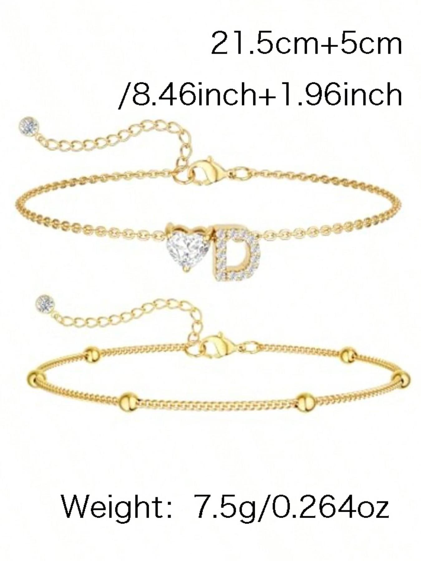 Initial Anklet for Women, Dainty Love Heart Cz Layered Letter, Waterproof Personalized Fashion Jewelry Gift