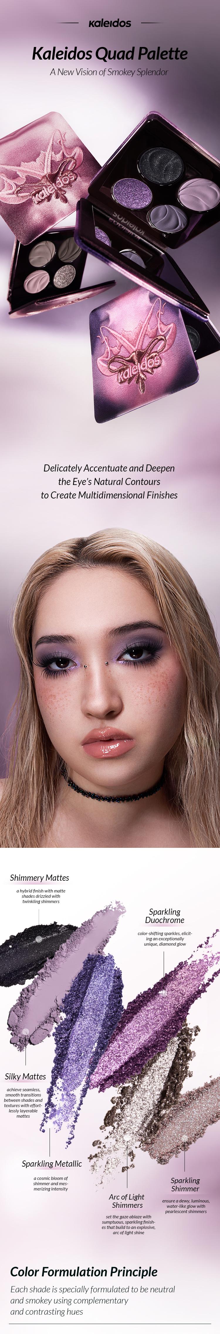 Kaleidos Quad Palette | Smokey Look, Highly-Pigmented, Silky Mattes & Unparalleled Shimmers, Rave Makeup, Festival Makeup, Cosmetic Gift