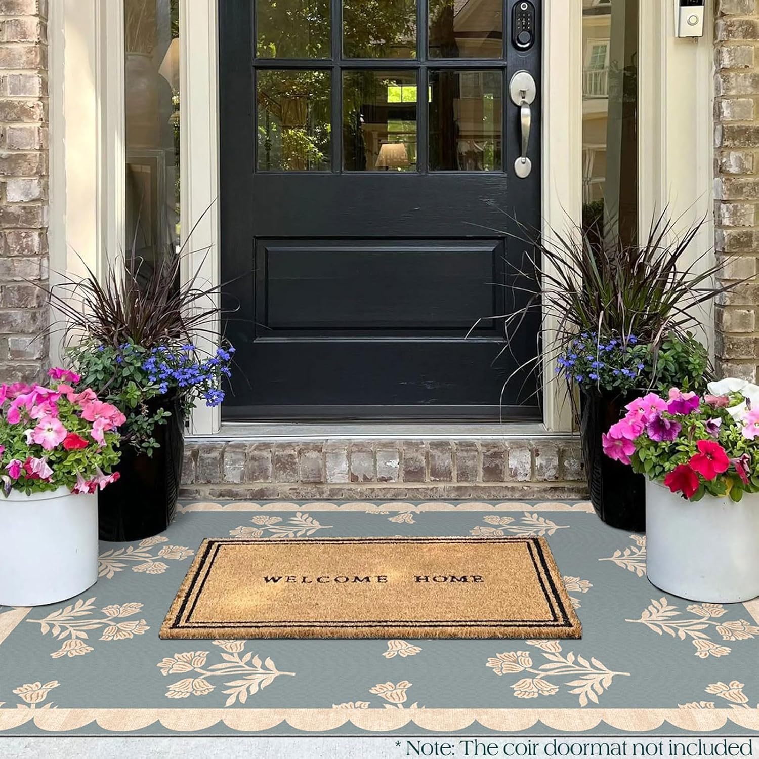 2'×3' Floral Non-Slip Washable Doormat, Blue Retro Farmhouse Scalloped Entry Rug for Front Door, Entryway, Kitchen and Front Porch, Indoor and Outdoor Decorative Mat, Home Decor Mat