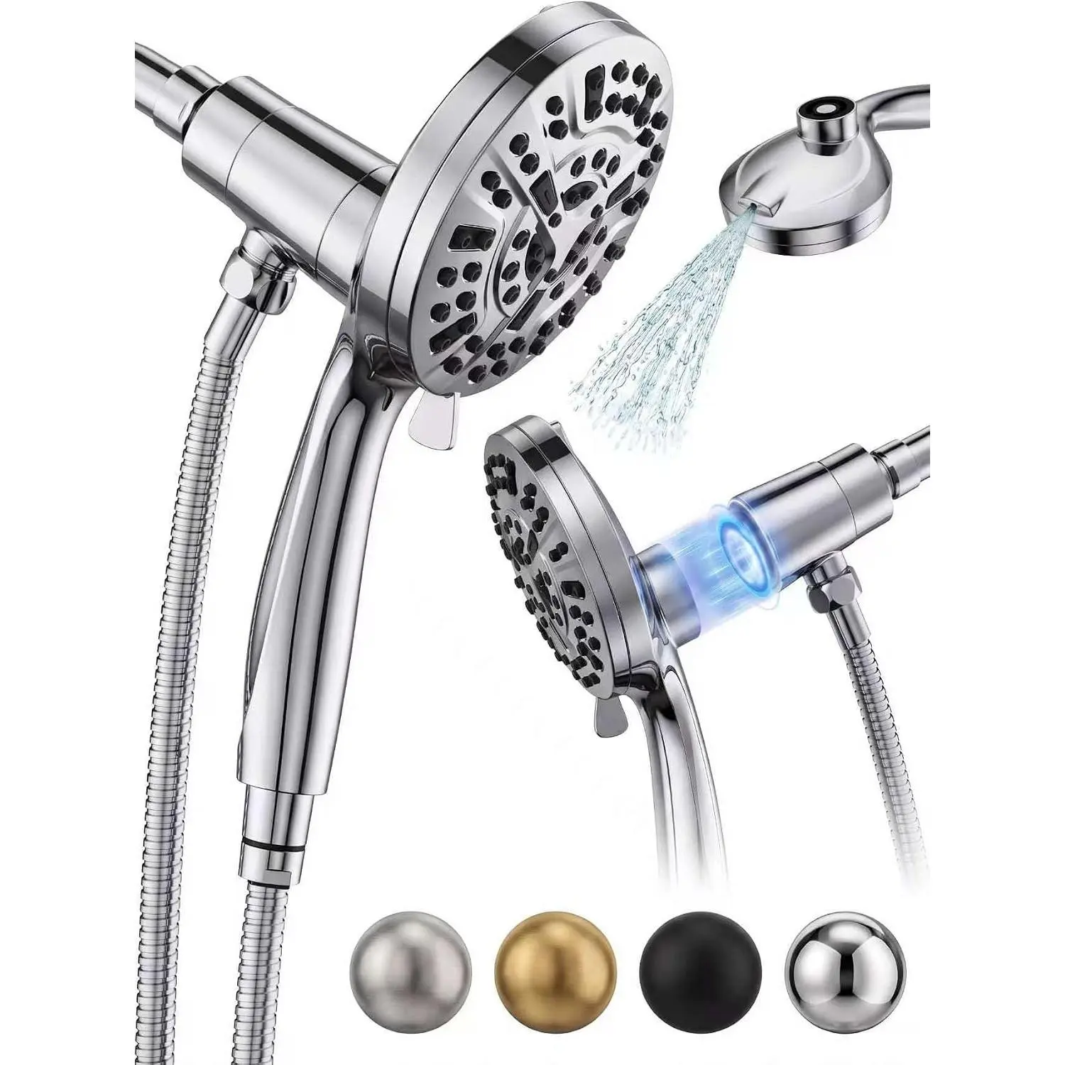High Pressure Handheld Shower Head Chrome,9 Function Sprays Magnetic Rain Shower Head with Handheld,Anti-clog Nozzles, Built-in Power Wash to Clean Tub