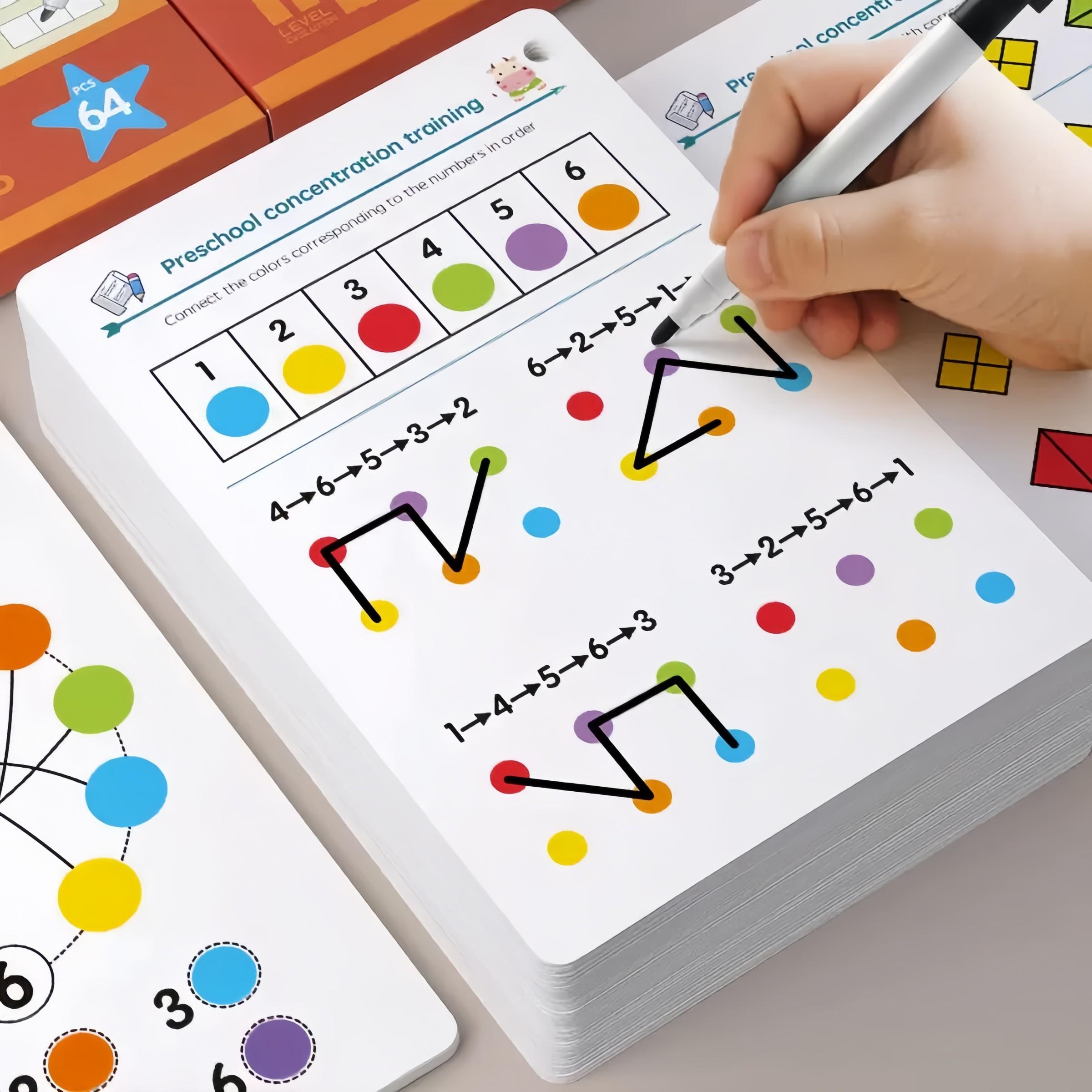 1 set Focus Mind Training Cards Set, Early Education Tool, Reusable Erasable Writing Practice, Handwriting Stickers, Tracing Book Kit, Learning Materials, School Supplies