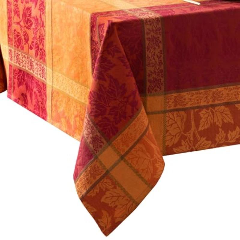 1 Large Rectangular Maple Leaf Checkered Tablecloth - Warm Autumn Colors, Farmhouse Style Thanksgiving Table Cover, Durable Polyester Fabric