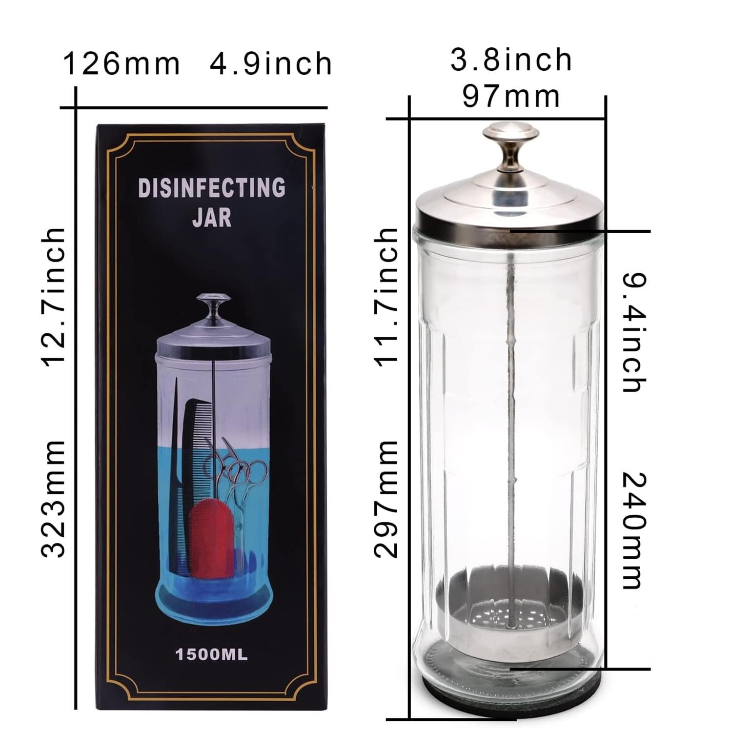 Glass Disinfectant Jar, 50 Oz Large Sterilizing Jar for Manicure & Pedicure Implements, Salon Barber Tools - 11.7"H x 3.8"W Bottles Cover foot callus remover Carving Pad foot callus remover nail drill foot callus remover nail drill