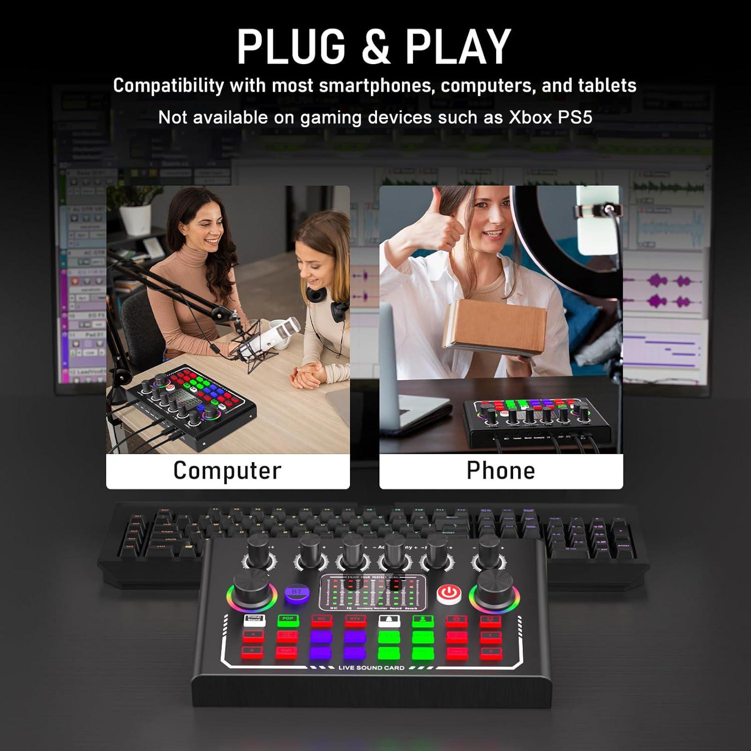 Professional Podcast Equipment Set BT Connection Bm-800 Microphone Kit Dj Sound Control Mixer Live Audio Mixer for Phone Computer Laptop Live Streaming Music Singing