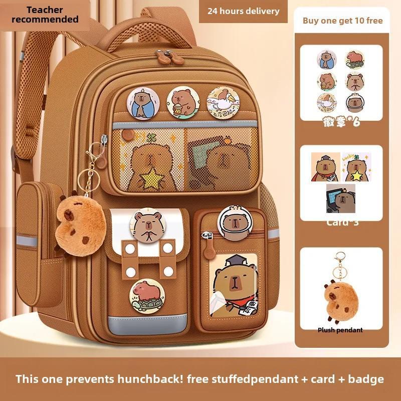 Capybara Orthopedic Book Bags for Boys, Waterproof Primary School Backpacks with Multiple Pockets for School Use