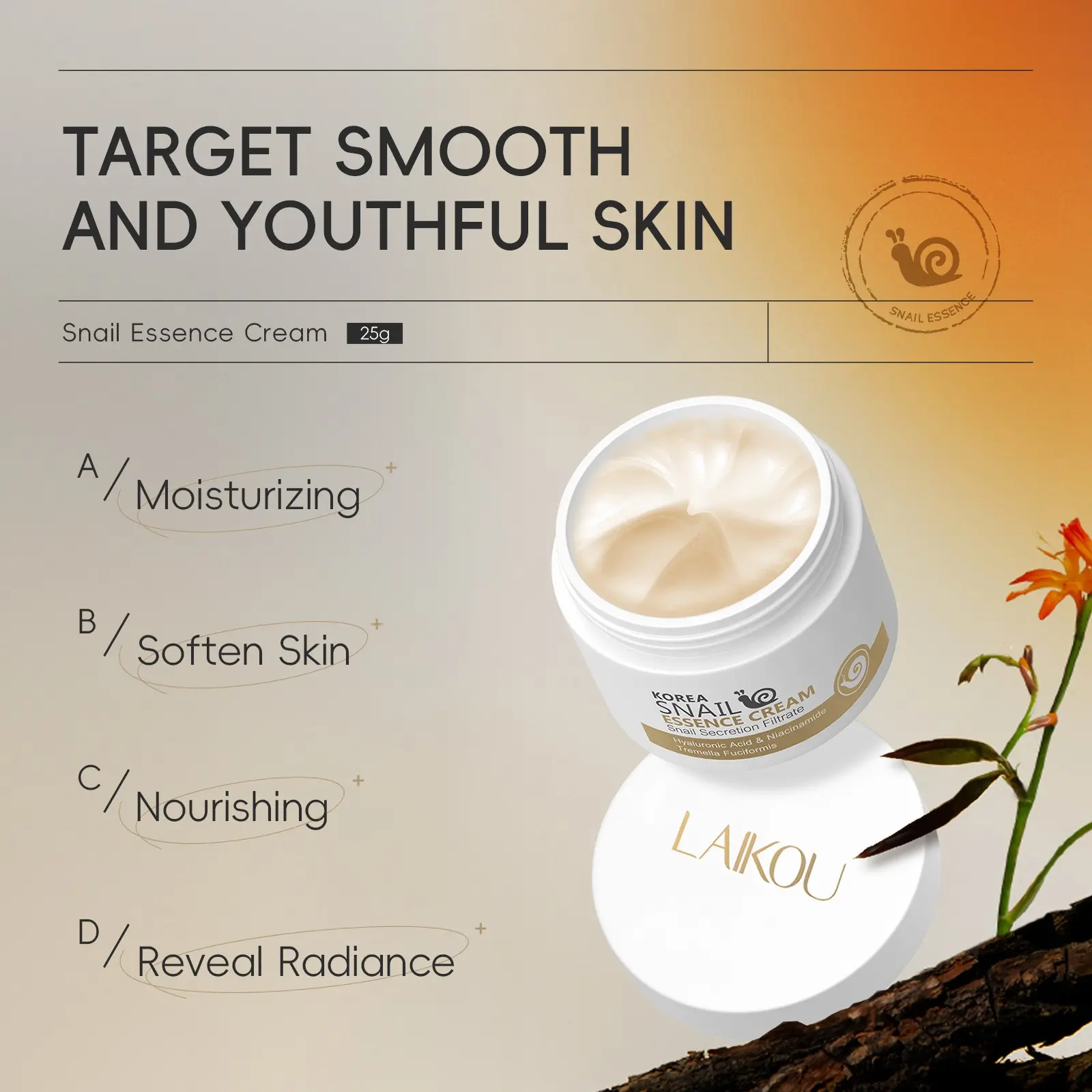 Snail Niacinamide Repair Cream 25g, Deep Hydration Moisturizer, Brightening Smooth Skin, Soothes Dryness, Daily Care Gentle Face Cream ， locks in moisture, and reveals a natural, healthy glow for smoother, plumper skin.