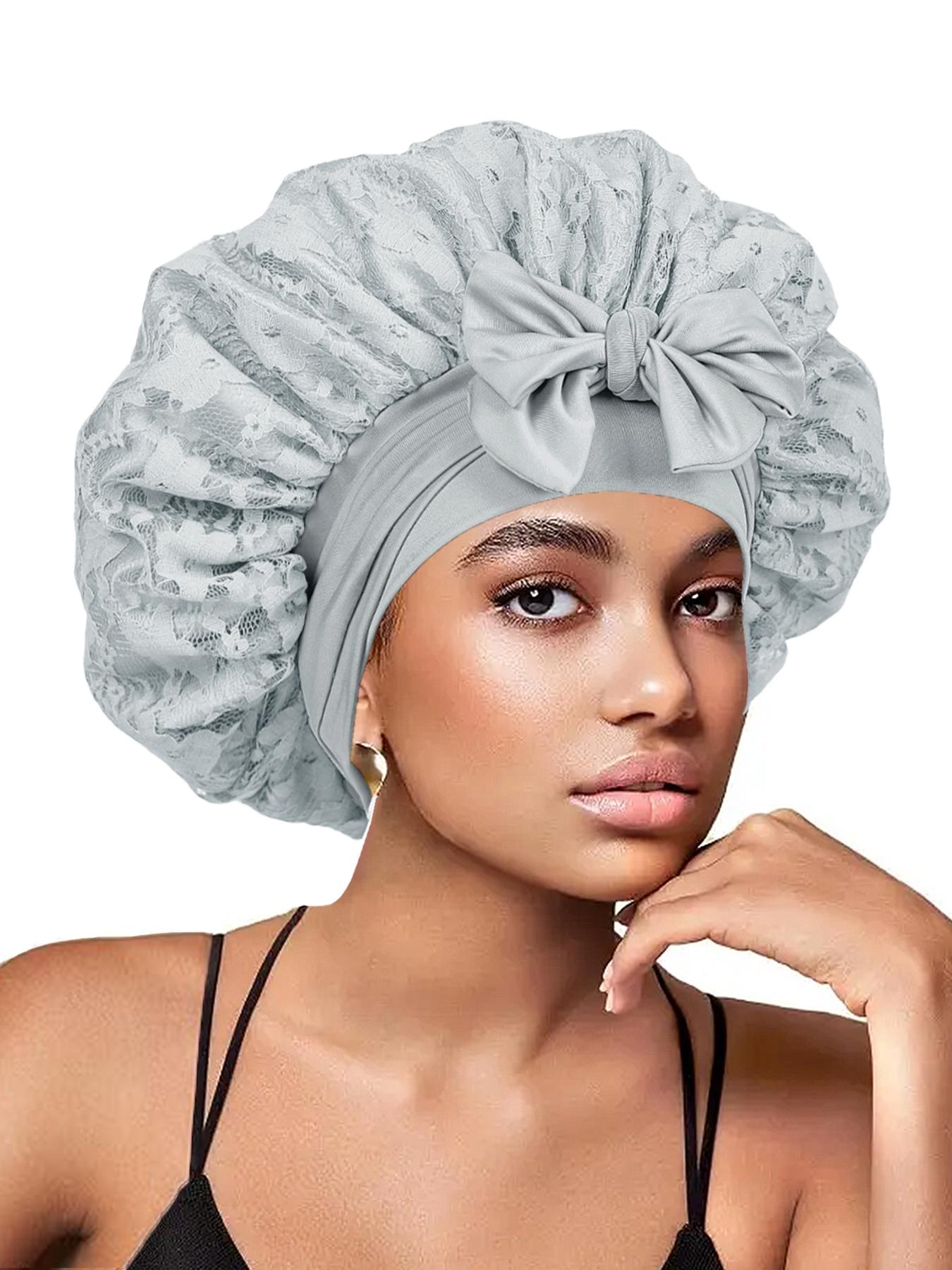 Women's Bonnet Pure Color Lace Design, Hollow Out Pattern, Double Layer Satin Sleep Cap, Non-Slip Hair Care Hat for All Hairstyles