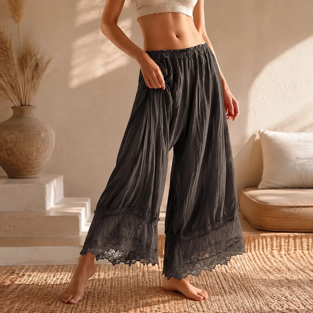 Lace Bloomer Pants 4th of July Holiday for Women Capri Yoga Pants Y2k Elastic Waist Lace Patchwork Pettipants Ruffle Long Going Out Streetwear Lightweight Flared Slips Pants Pajama Bottoms 2026 Spring Summer Fashion Forever Young Bloomer Pants