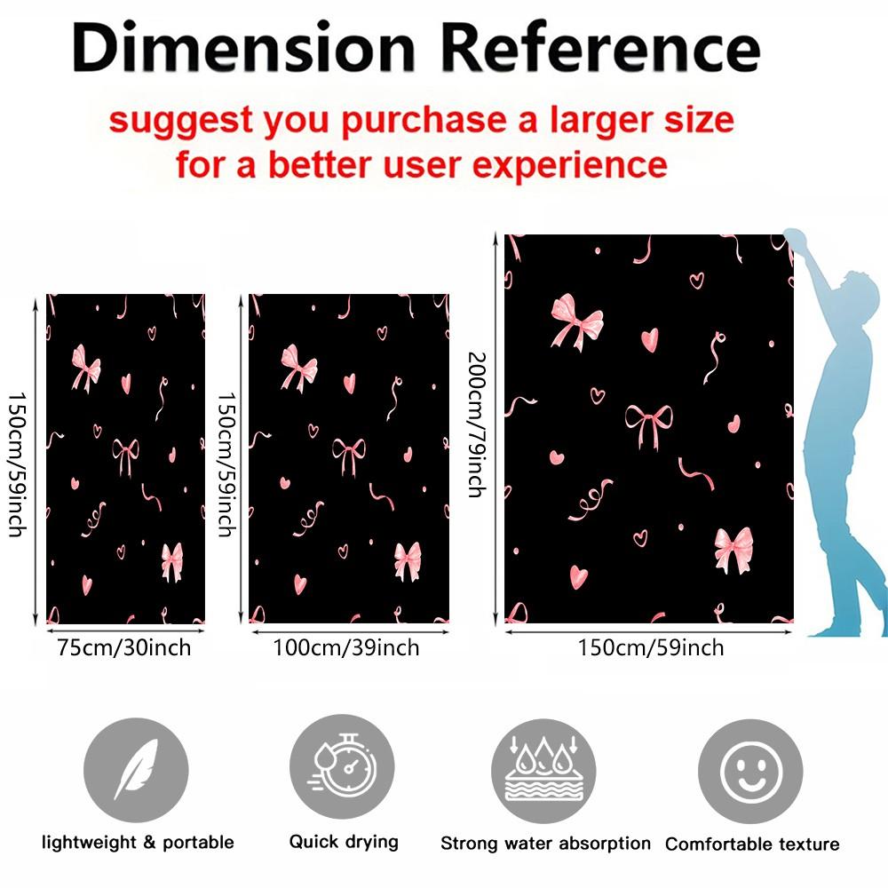 1-Piece Coquette Bow Printed Beach Towel, Cute Y2K Style Sand-Free Quick-Dry Microfiber Towel, Lightweight Absorbent Printed Beach Accessories, Ideal for Travel Vacation, Pool, Beach, Camping & Daily Use