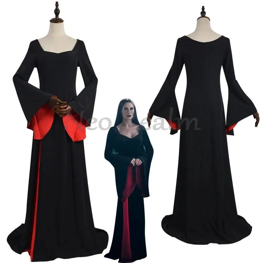 Morticia Cosplay Costume Black Robe Wig Set Women Gothic Dress Maxi Skirt Adult Vintage Halloween Masquerade Party