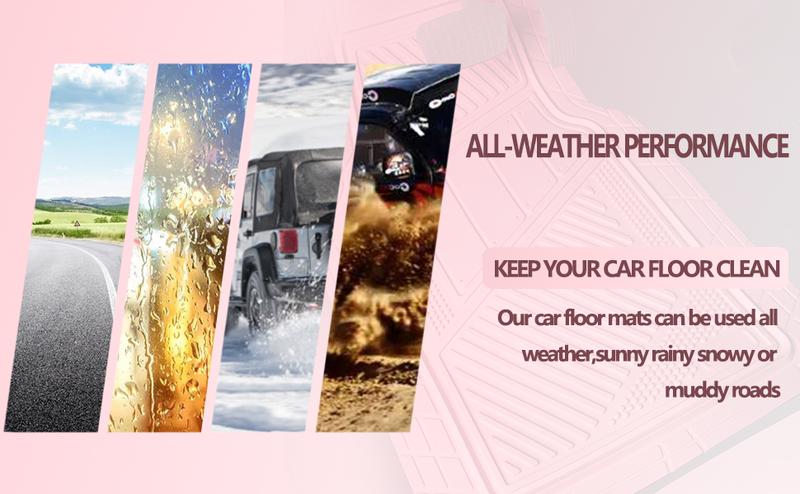 CAR PASS 4pcs Heavy Duty Rubber Floor Mats Pink 4-Piece Car Mat Set Universal Waterproof for SUV Truck Durable All-Weather Mats for Car Women Girly