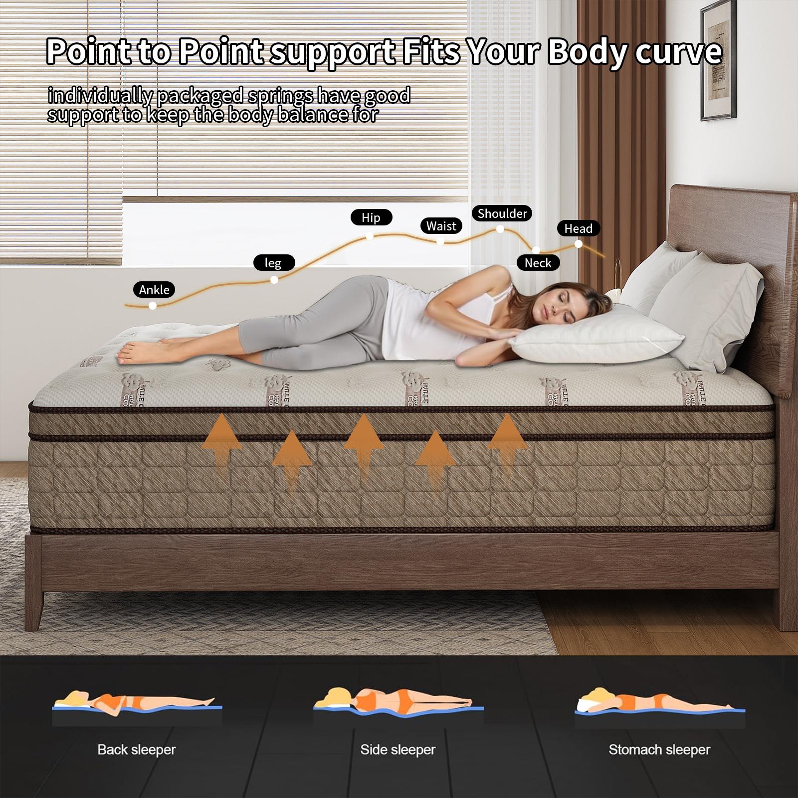 【EVLWZL】12 Inch Twin, Full, Queen, King Mattress Memory Foam And Spring, Hybrid MattressMedium Firmness, Lumbar Support, For Home Rooms Hotels, Boxed Halloween ChristmasGift Furniture Ergonomic queen size mattress Interior Modern queen size mattress