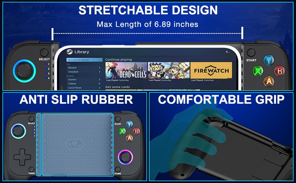 Wireless Phone Controller for iPhone/Android No Deadzone, Mobile Gaming Controller Cloud Gamepad for iOS with RGB