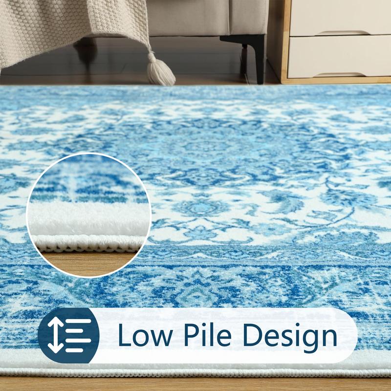 Lochas Boho Tribal Rug, Non-Slip Machine Washable Low Pile Carpet for Living Room, Soft Non-Shedding Floor Mat