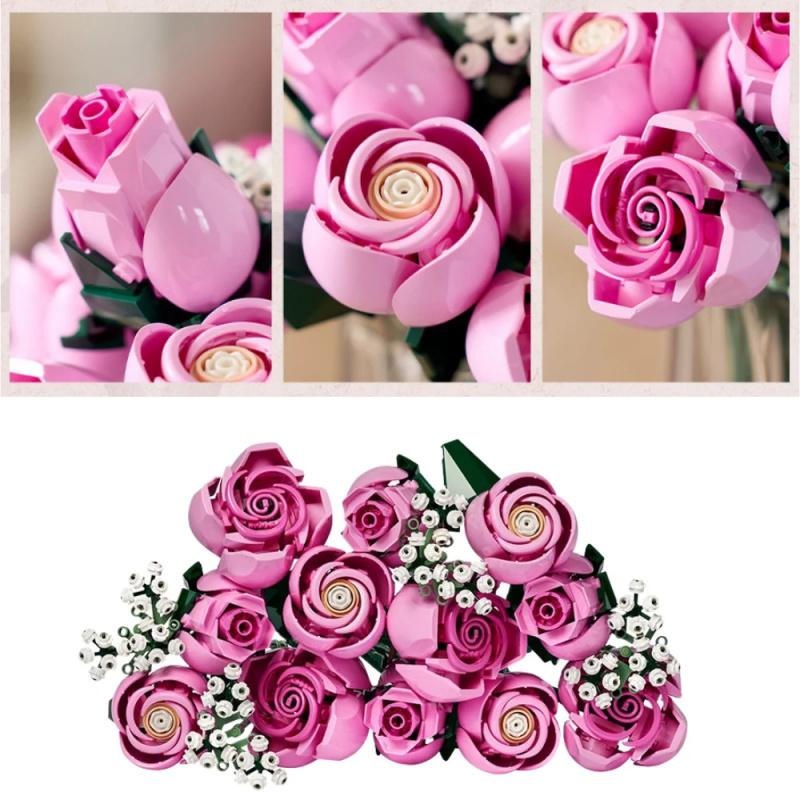 789pcs Pink Rose Bouquet Building Blocks Set, Red Rose, Christmas & Valentine's Day Gift for Girlfriend