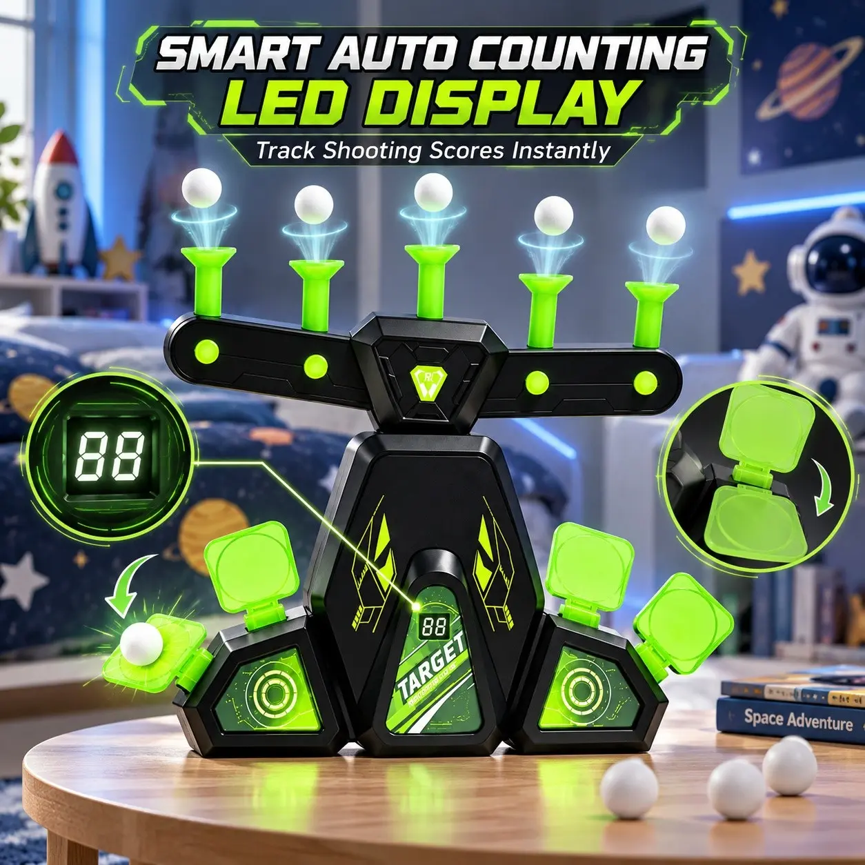Electric Night Light Floating Ball Shooting Target Set, Electronic Score Hand-Eye Coordination Trainer, Indoor Toy Gift, USB or Aa Batteries
