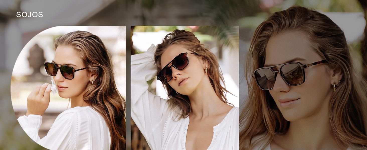 SOJOS Retro Aviator Sunglasses for Women Men,Trendy Rectangle Womens Mens Shades Sun Glasses SJ2202