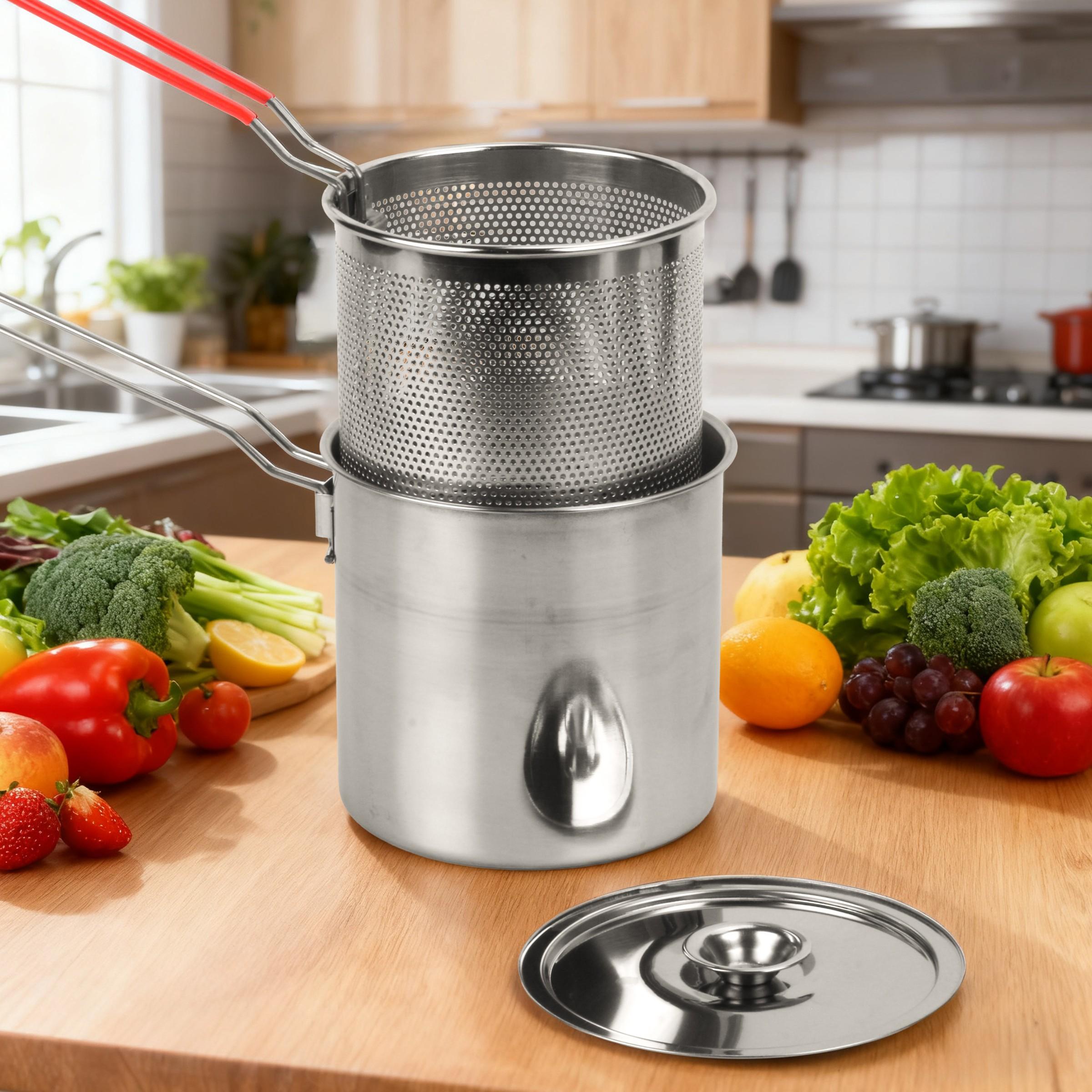 Stainless Steel Deep Fryer Pot with Filter Net, Small Home Use Mini Frying Pan, Multifunctional Outdoor Cooking Pot for Kitchen Camping Picnic