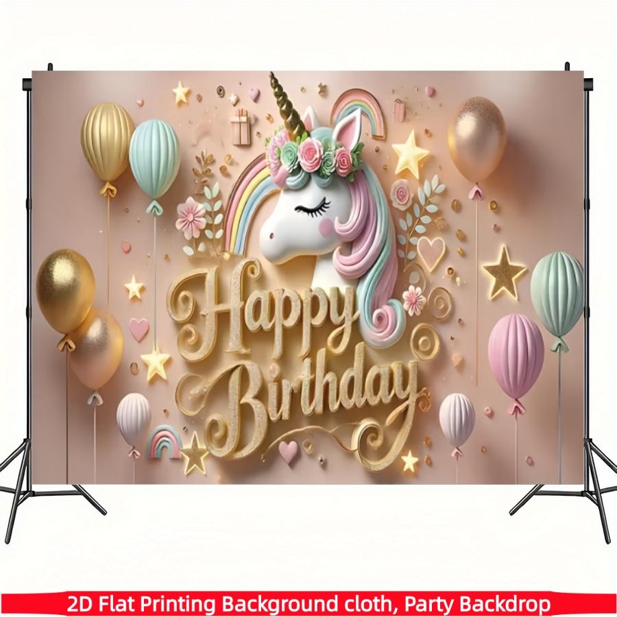 Magical Unicorn Happy Birthday Banner, Polyester Background Cloth, Unicorn Theme, Ideal for Home Decor, Parties, Photography, Gifts