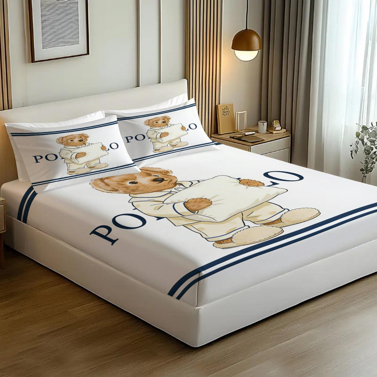 Teddy Bear Pattern Bed Sheet, Comfortable Printed Pattern, Bed Sheets Set, Includes 1 Bed Sheet and 2 Pillowcases, Comfortable Bedding, Non slip Dust Cover Suitable for Bedroom and Guest Room, Suitable as a Gift for Children or Adults