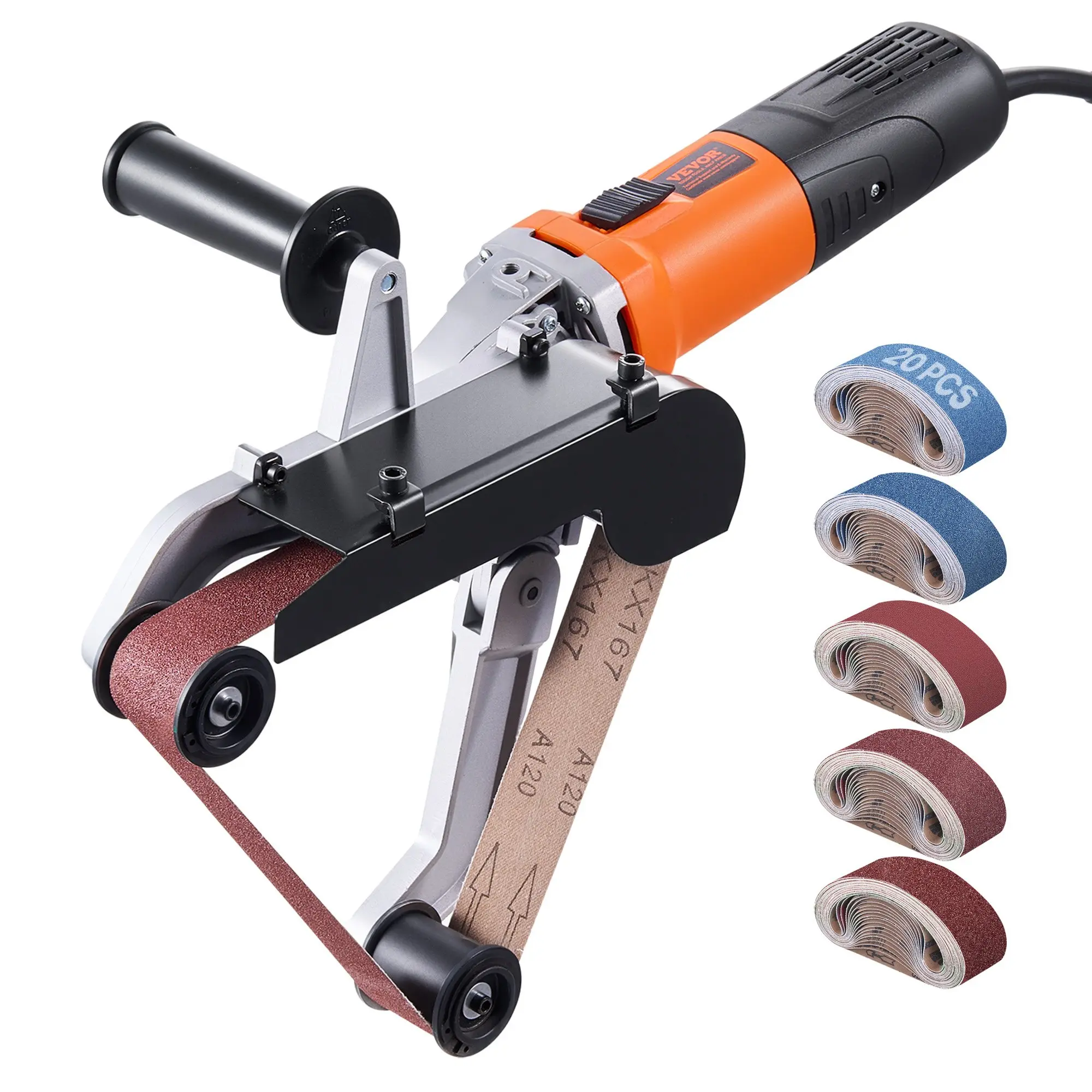 VEVOR Pipe Tube Polisher Sander, 1000W Pipe Belt Sander with 6 Variable Speeds 1100-3200rpm, Professional Belt Sander Grinding Machine with 100PCS Sanding Belts for Burnishing Finishing Rust Removal