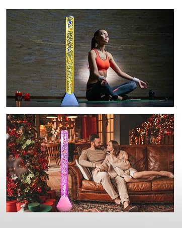 Bubble Fish LED Bubble Lamp - Desktop Sensory Tube-Shape Indoor Nightlight with 7 RGB Colors, Moving Fishes, Artificial Aquarium Tank for Home Decor, Kids Gift