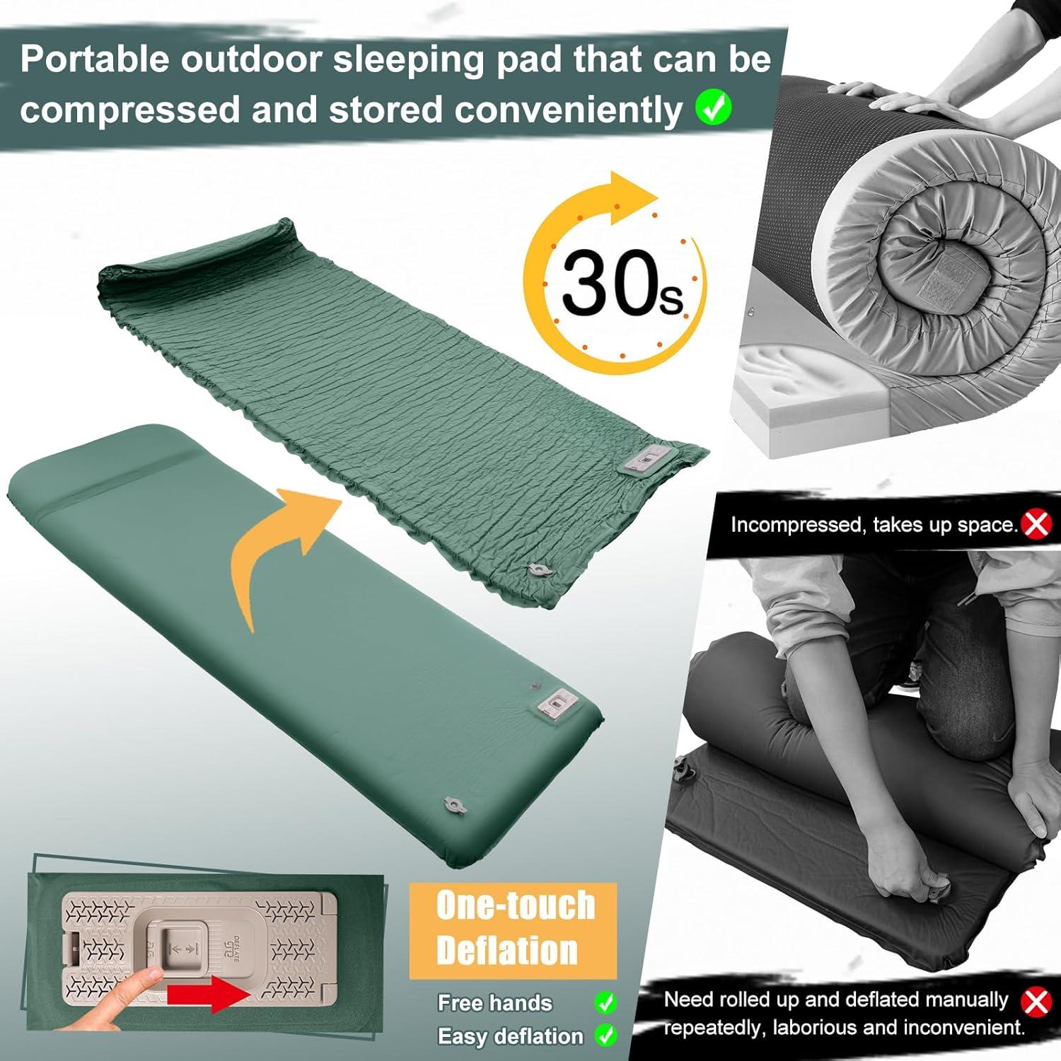 Self Inflating Sleeping Pad with Electric Pump, 3.14" Ultra-Thick Memory Foam Sleeping Mats for Camping,Easy Inflate&Deflate,9.5 R-Value Insulated Camping Mattress Pad with Pillow for Car Travel Tent Self Inflating Sleeping Pad with Electric Pump, 3.14" Ultra-Thick Memory Foam Sleeping Mats for Camping,Easy Inflate&Deflate,9.5 R-Value Insulated Camping Mattress Pad with Pillow for Car Travel Tent