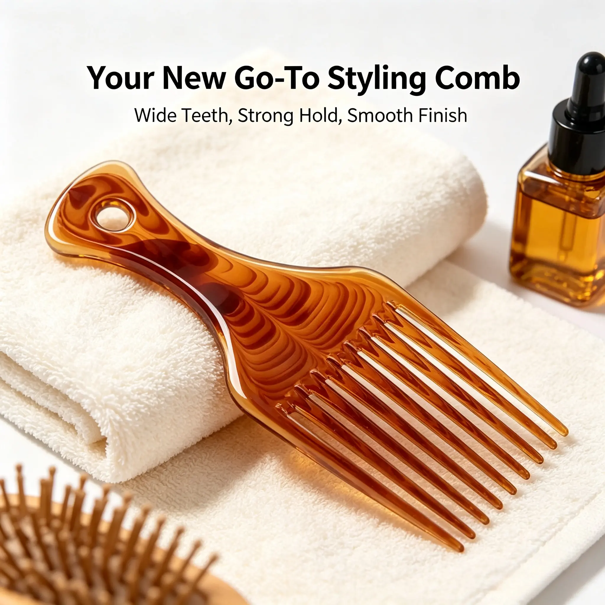 2-PCS Men’s Wide Tooth Styling Fork Pick Comb, Amber Oil Hair Comb For Slick Back Hairstyle, Durable Smooth Teeth Grooming Tool For Barbershop Salon And Daily Home Hair Styling,SohoChic