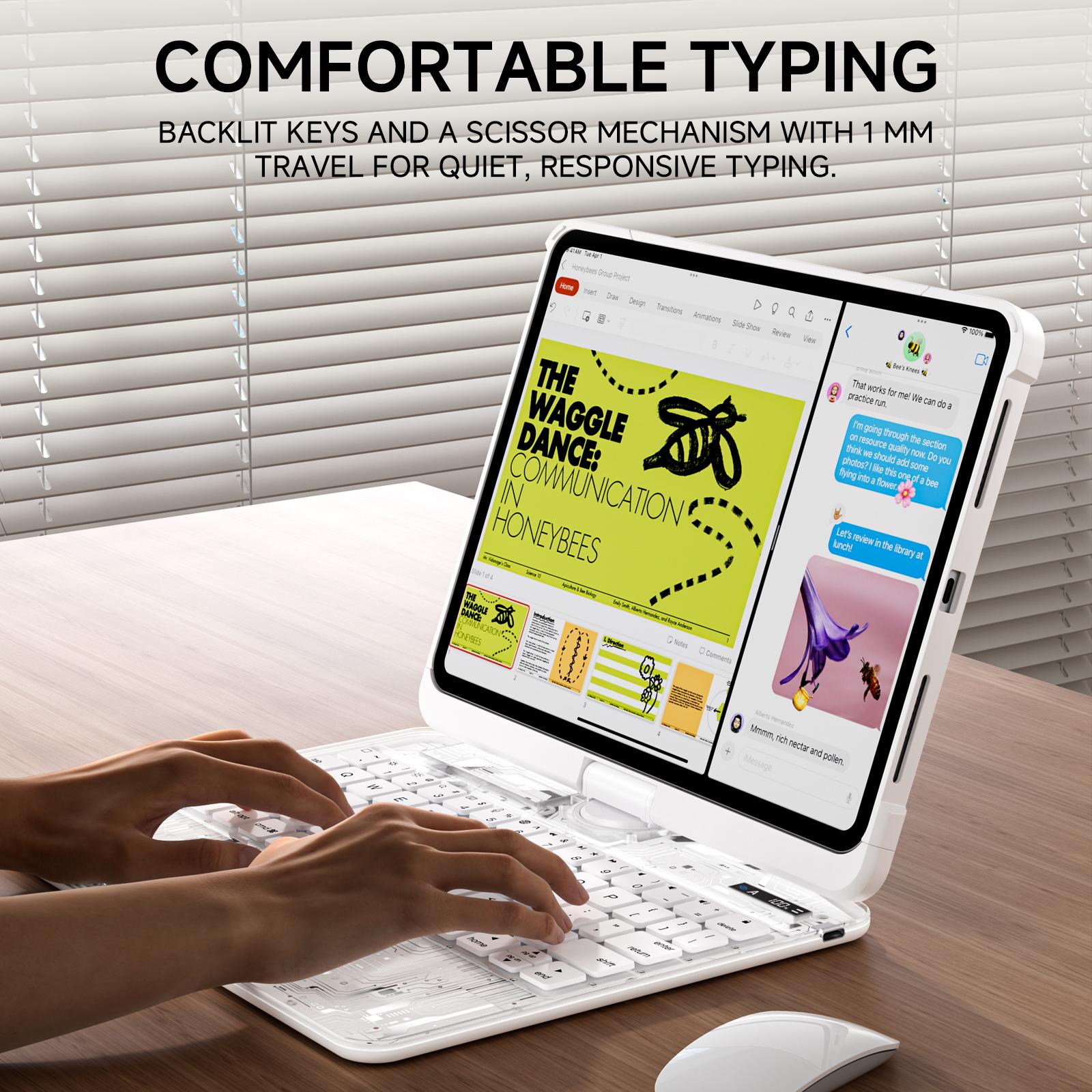 Transparent Design 360° Swivel Keyboard Case Compatible with Apple iPad (8.3'/10.2'/10.9'/11'/12.9'/13 inch )ipad 7-11th(A16)/ipad air(2022-2026) / ipad pro (2018-2025) and ipad mini , Magnetic Pencil Holder, Bluetooth Wireless& Lightweight Build