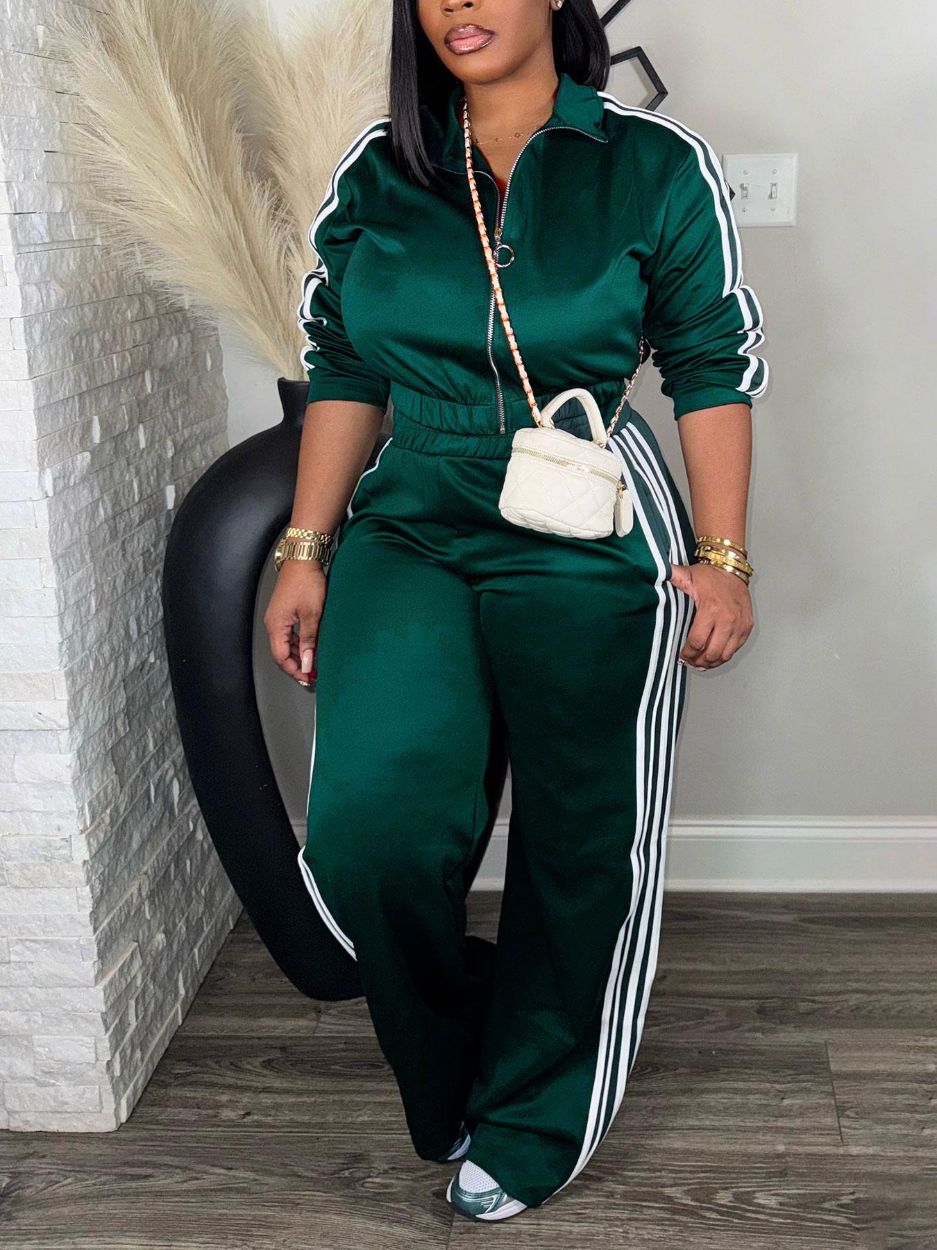 Plus Size 2 Piece Tracksuit Set for Women – Zip Up Long Sleeve Jacket and High Waist Pants, Casual Streetwear Outfit, Plain Tracksuit Set