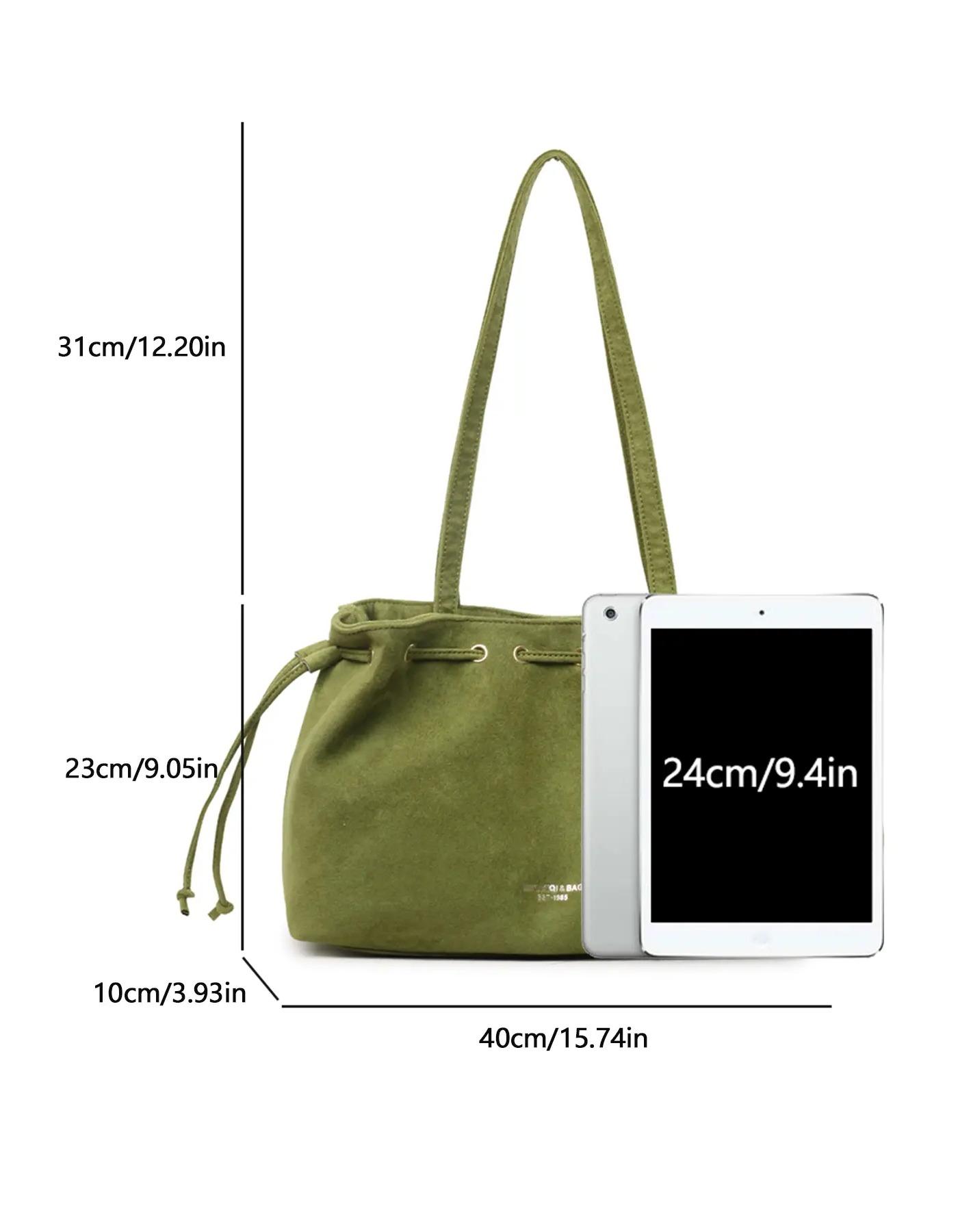 Retro Exquisite Relaxing Drawstring-Closure Tote Bag for Women, Chic Adjustable Large-Capacity Everyday Purse, Gym & Commuter Bag for Files, Tablets, Dates