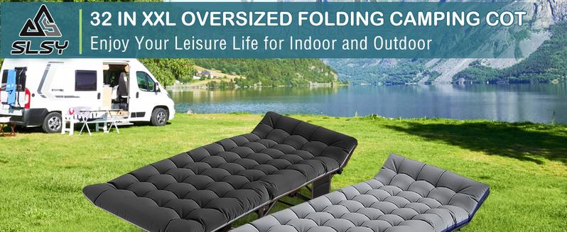 SLSY Oversized XXL Folding Camping Cot for Adults, 32'' Wide Folding Cot Bed for Sleeping with 2 Sided Mattress & Carry Bag, Tent Cot, Supports 900 lbs SLSY Oversized XXL Folding Camping Cot for Adults, 32'' Wide Folding Cot Bed for Sleeping with 2 Sided Mattress & Carry Bag, Tent Cot, Supports 900 lbs