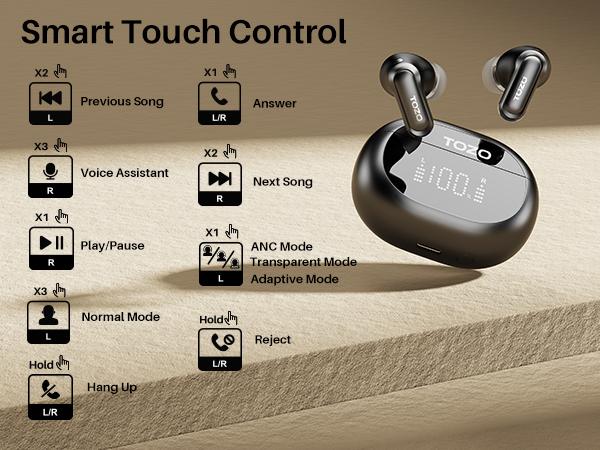 TOZO NC20 Active Noise Cancelling Wireless Earbuds, 80H Playtime IPX8 Waterproof, LDAC Hi-Res Audio, 6 Mics AI Call Clear, Bluetooth 5.3 Headphones with Wireless Charging Case, 32 EQ App TOZO NC20 Active Noise Cancelling Wireless Earbuds, 80H Playtime IPX8 Waterproof, LDAC Hi-Res Audio, 6 Mics AI Call Clear, Bluetooth 5.3 Headphones with Wireless Charging Case, 32 EQ App