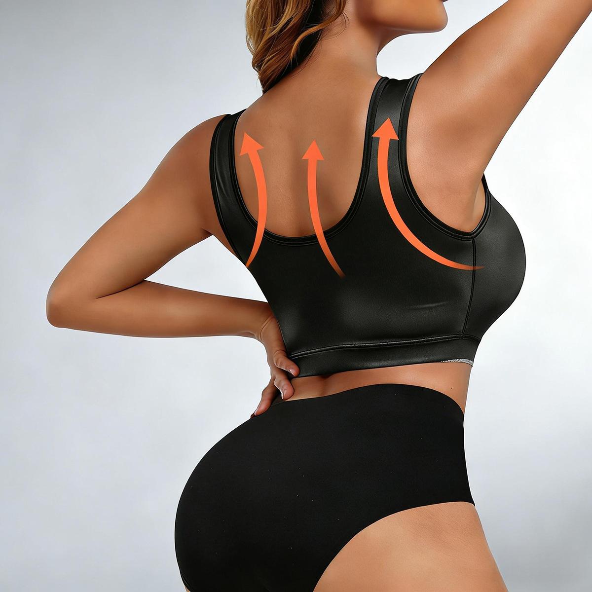 Women's Front Snap Closure Sports Bra, No Underwire Gathered Lift Anti-Sag Plus Size Bras, Smooth Fabric Comfortable Support