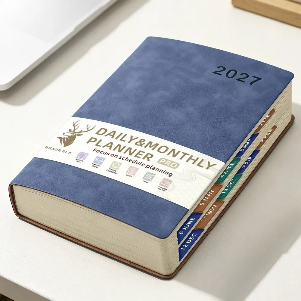 2027 A5 Daily Planner, Hardcover Agenda Notebook, English Spanish Planner Book, Daily Schedule Organizer for Work Study Goal Planning