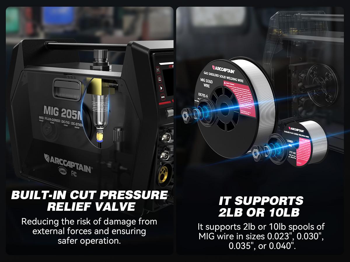 ARCCAPTAIN MIG205MP MIG Welder, All-in-One iControl APP Control Plasma Cutter/Pulsed MIG/Flux Core/Spool Gun/Pulsed HF TIG/Lift TIG/Clean/Stick Aluminum Welding Machine 120/240V Dual Voltage Multiprocess Welders Black Friday, Christmas Gifts for Men/Dad