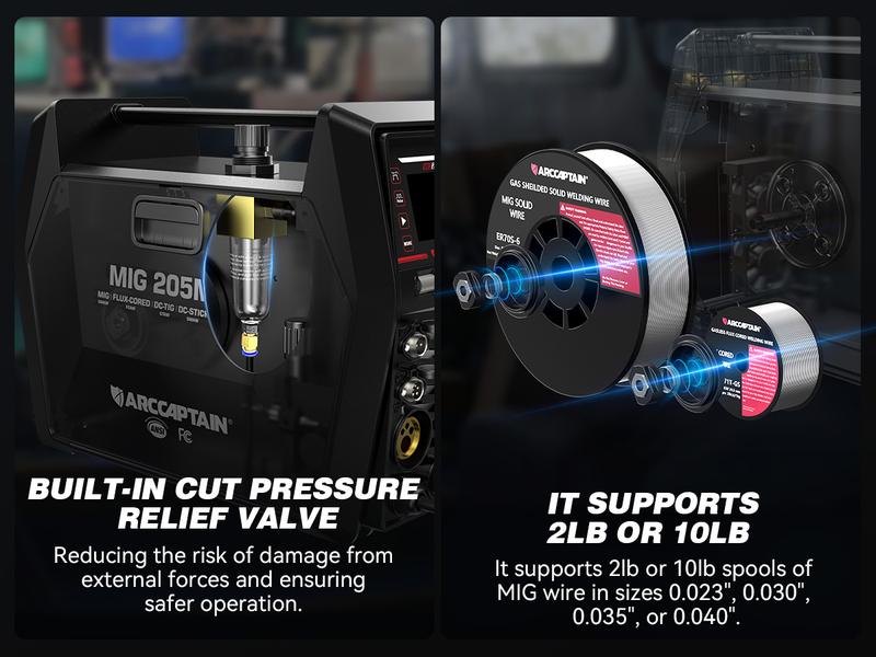 ARCCAPTAIN MIG205MP MIG Welder, All-in-One iControl APP Control Plasma Cutter/Pulsed MIG/Flux Core/Spool Gun/Pulsed HF TIG/Lift TIG/Clean/Stick Aluminum Welding Machine 120/240V Dual Voltage Multiprocess Welders Black Friday, Christmas Gifts for Men/Dad