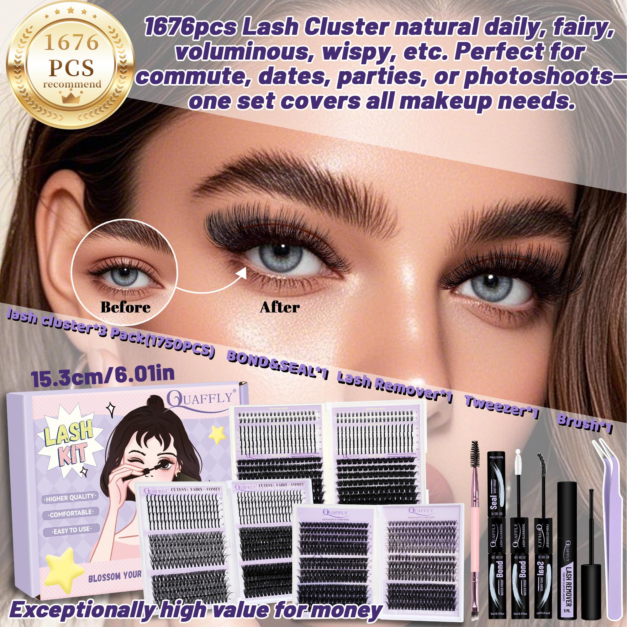 DIY Lash Extension Kit 1676Pcs D Curl Individual Spike Manga Lash Clusters Kit with Bottom Lashes, Lash Bond and Seal, Remover Tweezers Brush, Eyelash Glue Tweezers