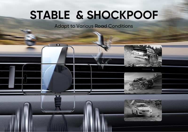 NEW - MAGIC JOHN Magnetic Car Mount – Bendable, MagSafe-compatible, strong magnet, one-hand use, air vent friendly