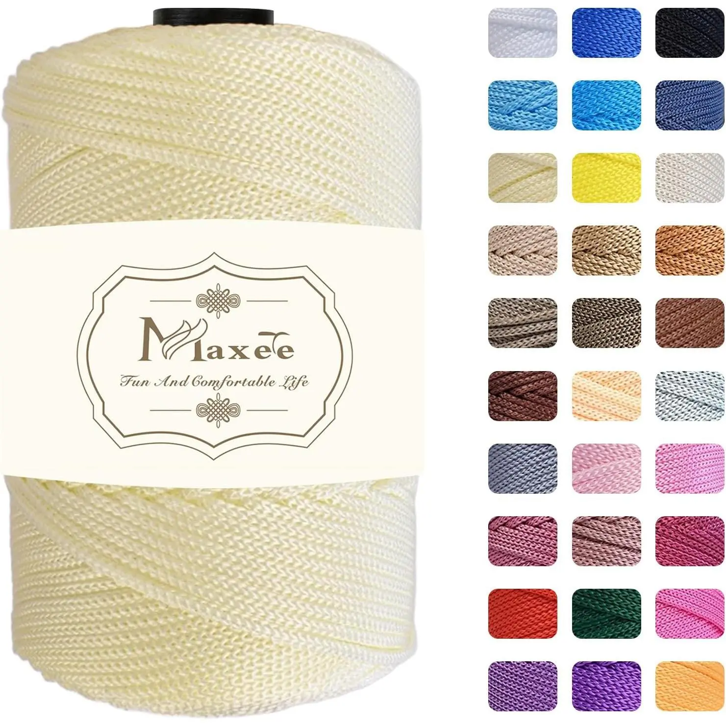 Premium Polyester Macrame Cord 3 mm * 218 yd,3mm 100% Polypropylene Macrame Cord,Ideal for Crochet, Wall Hangers, Bags, Rugs & DIY Crafts(Milk White)
