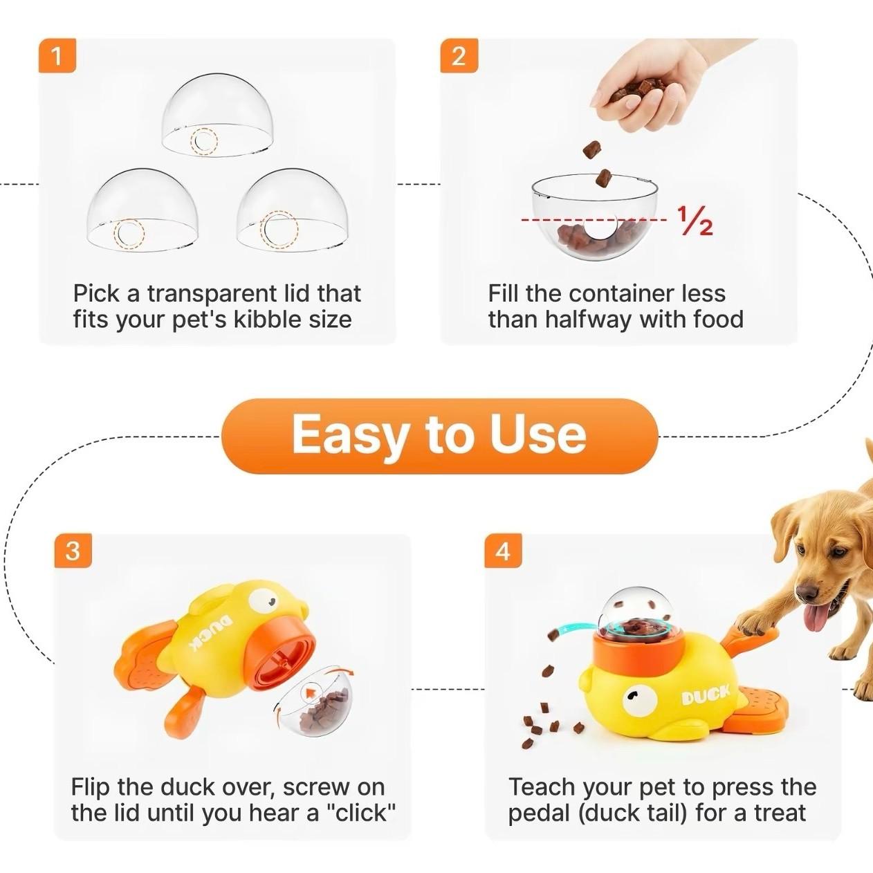 2-in-1 Interactive Cat Puzzle Treat Dispenser Toy Supplies, Duck-Shaped Food Slow Feeder for Cats and Small Dogs, IQ Enrichment, IQ Training and Exercise Dried Treats 8.6 Inches
